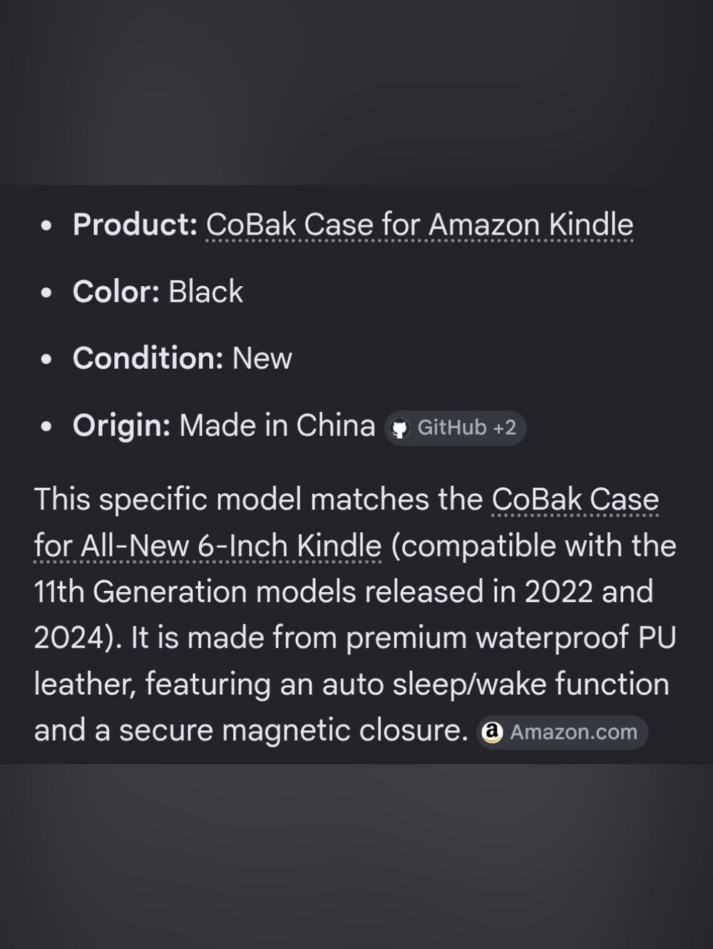 Kindle 6 Inch 11th Generation PU Leather Case - Picture 8 of 9